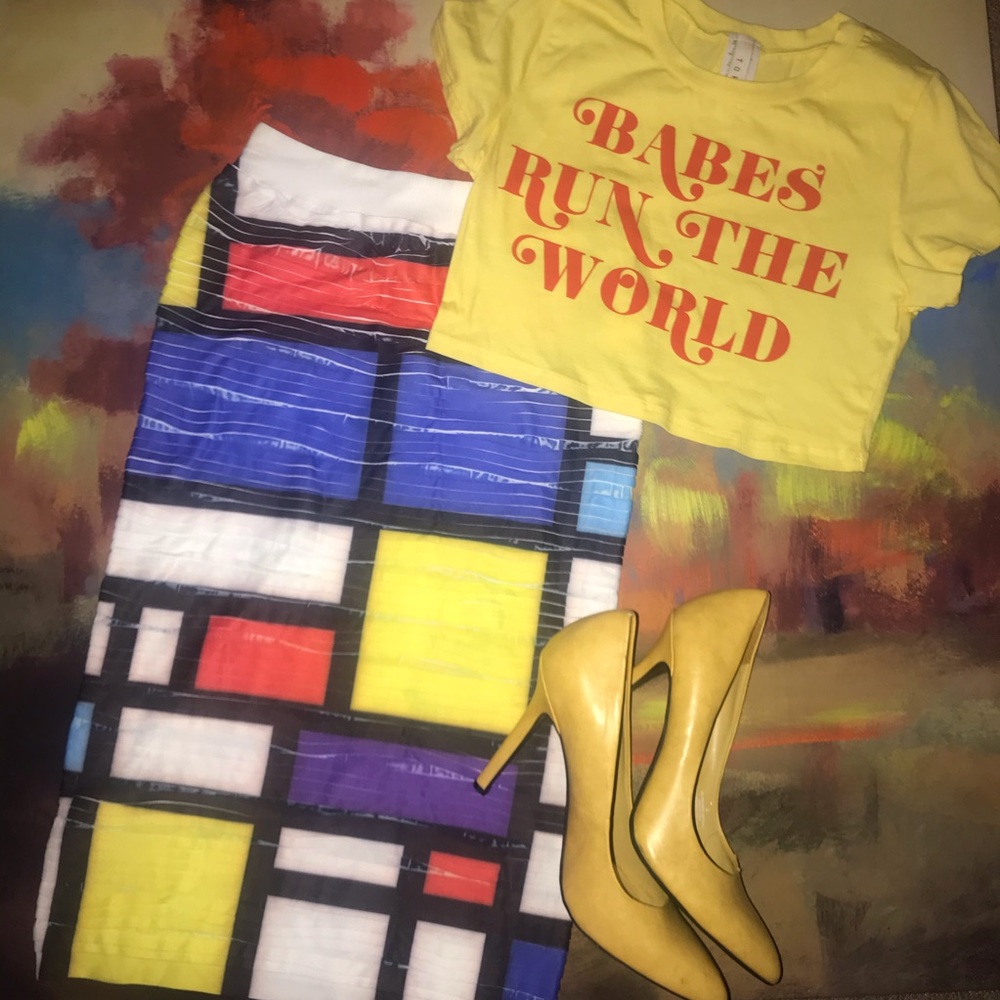M USA Color Block Bodycon Skirt